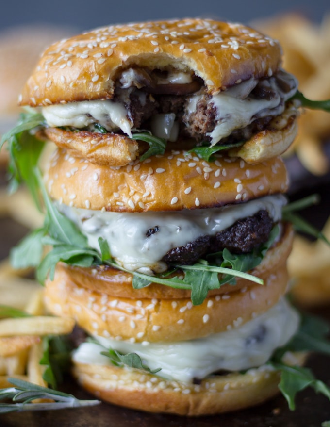 Mushroom Swiss Burger • Burger Recipe and Video • Two Purple Figs