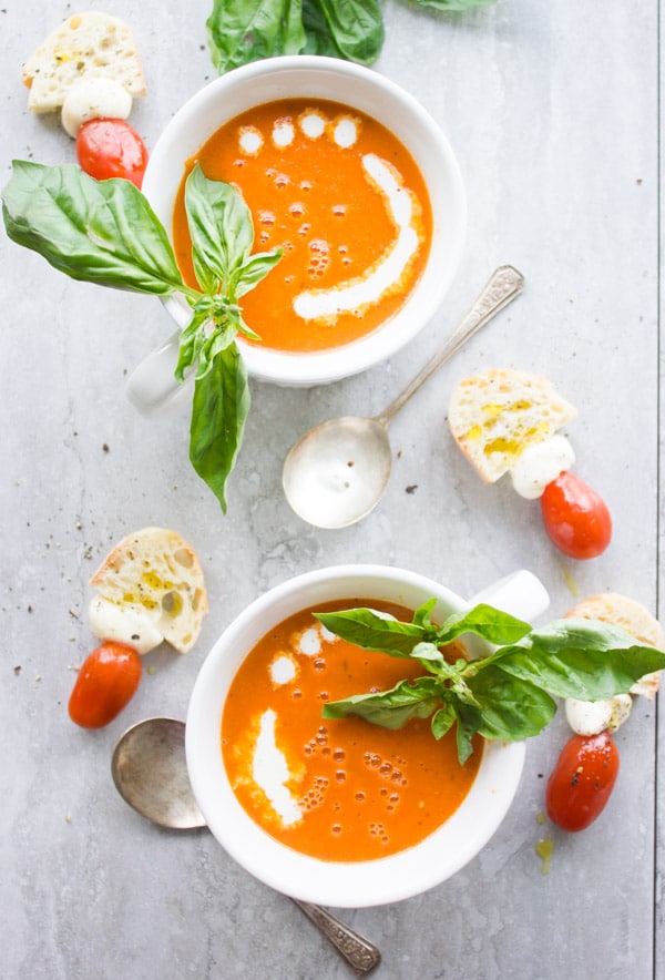 Roasted Carrot Tomato Basil Soup (Easy, Vegetarian) | Two Purple Figs